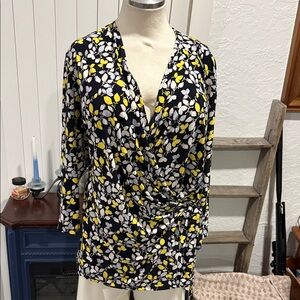 Anne Klein Wrap Top - Black and Yellow